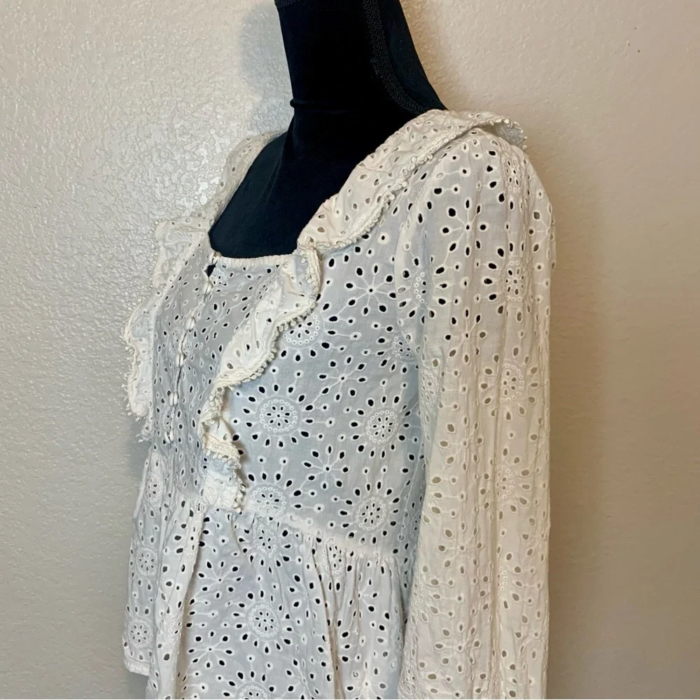 Madewell Eyelet Peplum Top 1/2 Button Up Ruffle White Size Small - Picture 6 of 16